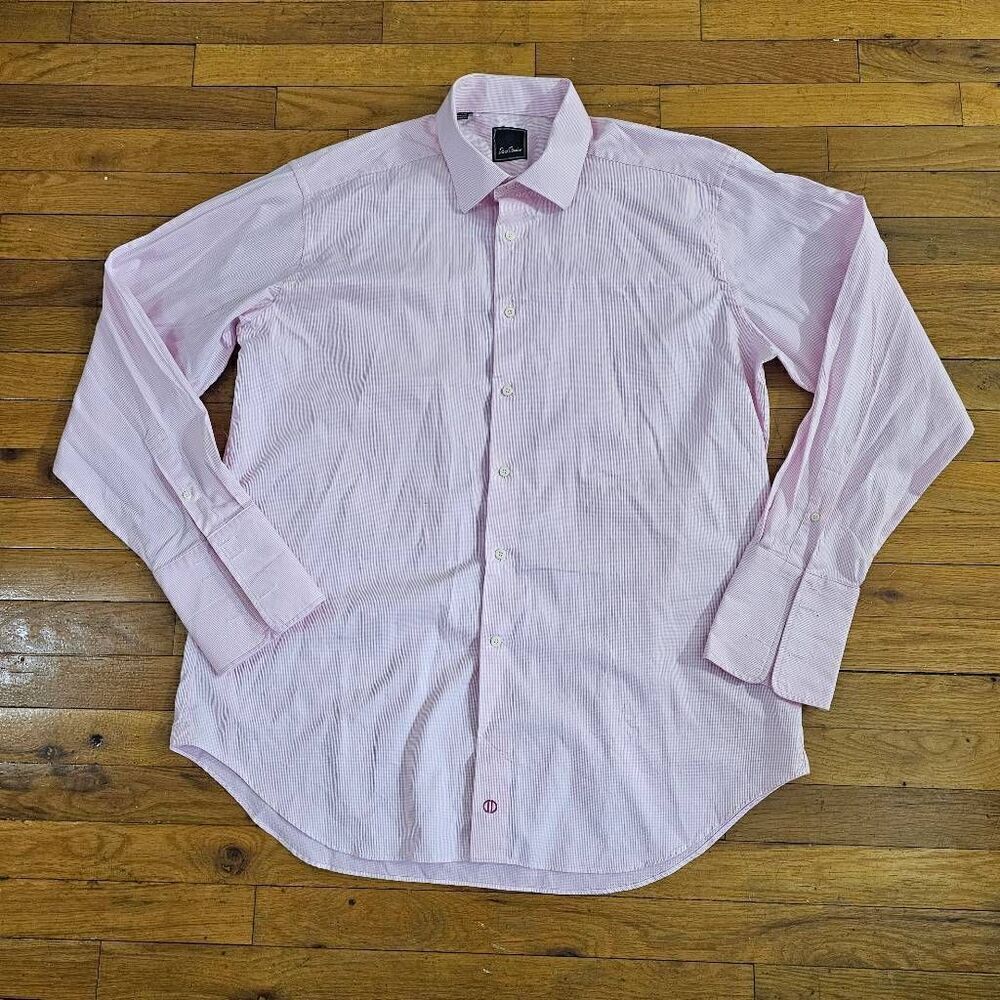 David Donahue Men's Pink Plaid Long Sleeve Button Up Shirt 17.5